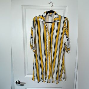 Yellow and blue striped button down day dress
